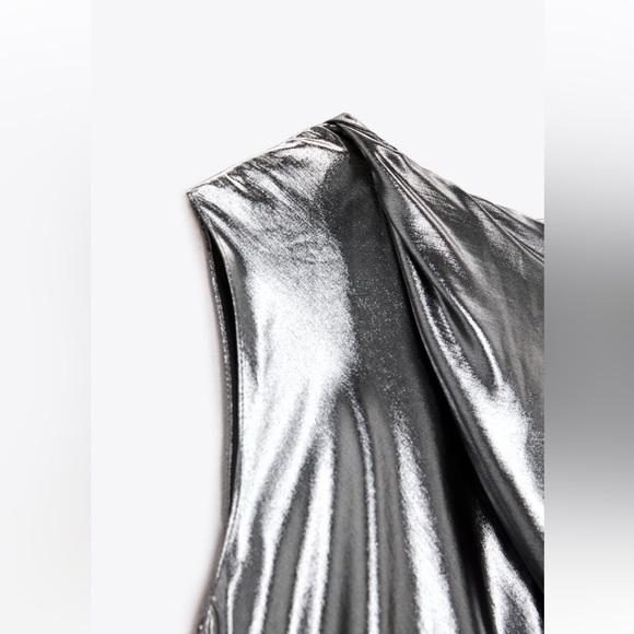 ZARA ASYMMETRIC SILVER METALLIC TOP XS/NWT - Picture 8 of 14